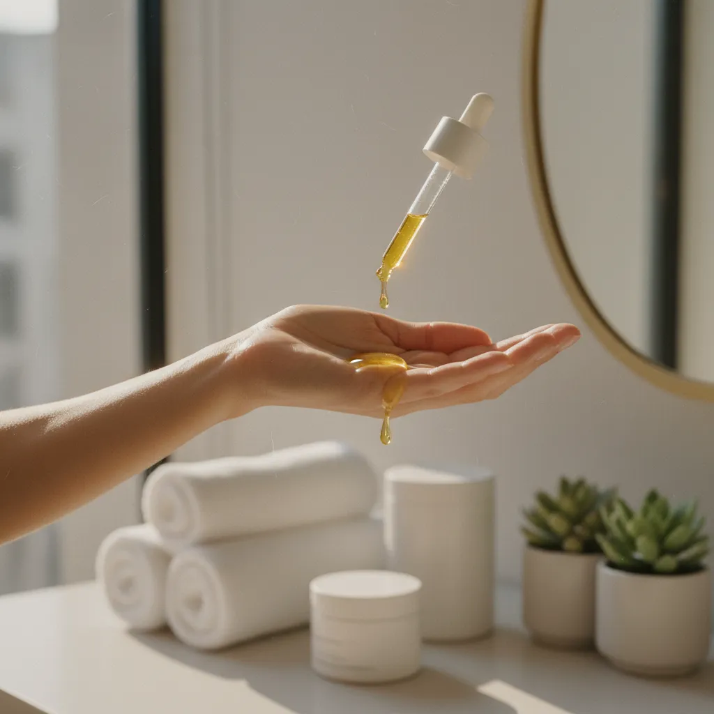 Application de quelques gouttes de sérum au bakuchiol sur la peau