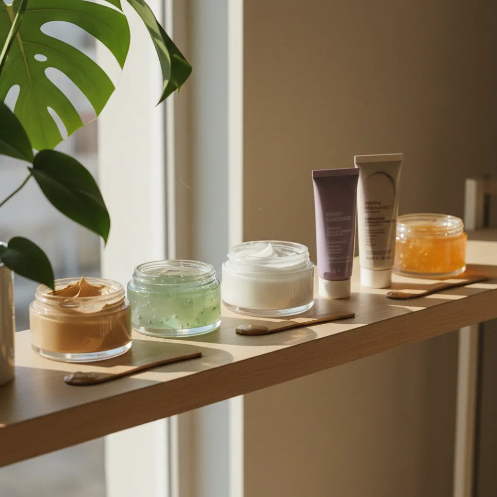 Comparatif de textures de masques visage : argile, gel et crème pour chaque type de peau