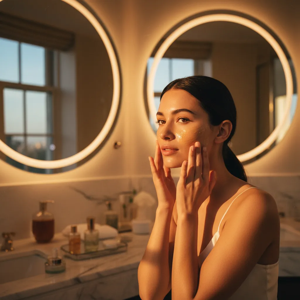 Le double nettoyage commence par une huile ou un baume appliqué sur peau sèche pour dissoudre le maquillage