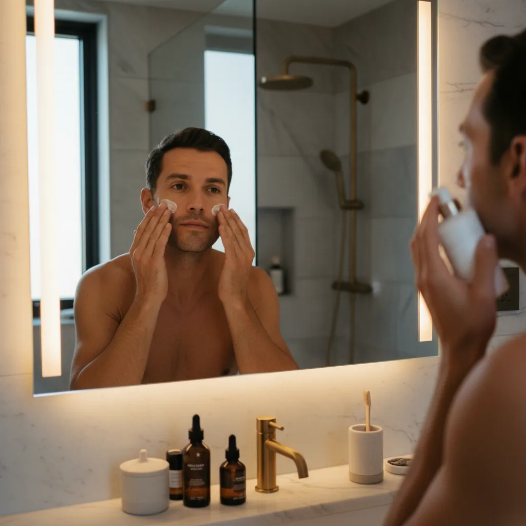 Chaque étape de la routine matinale de Bateman a un fondement dermatologique réel