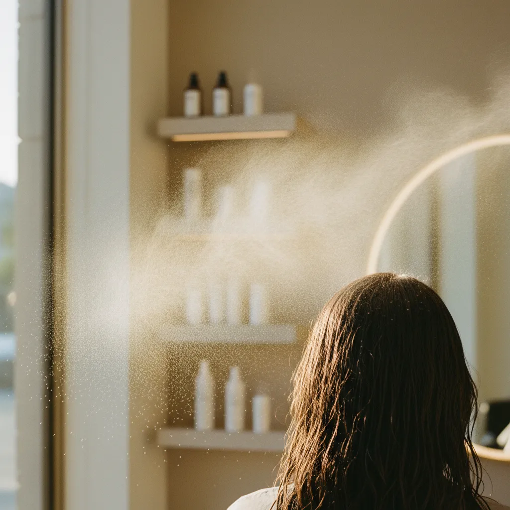Le shampoing sec agit en absorbant le sébum grâce à ses micro-particules de poudre