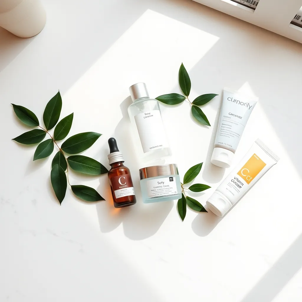 Les 5 produits essentiels d'une routine matinale complète disposés dans l'ordre d'application