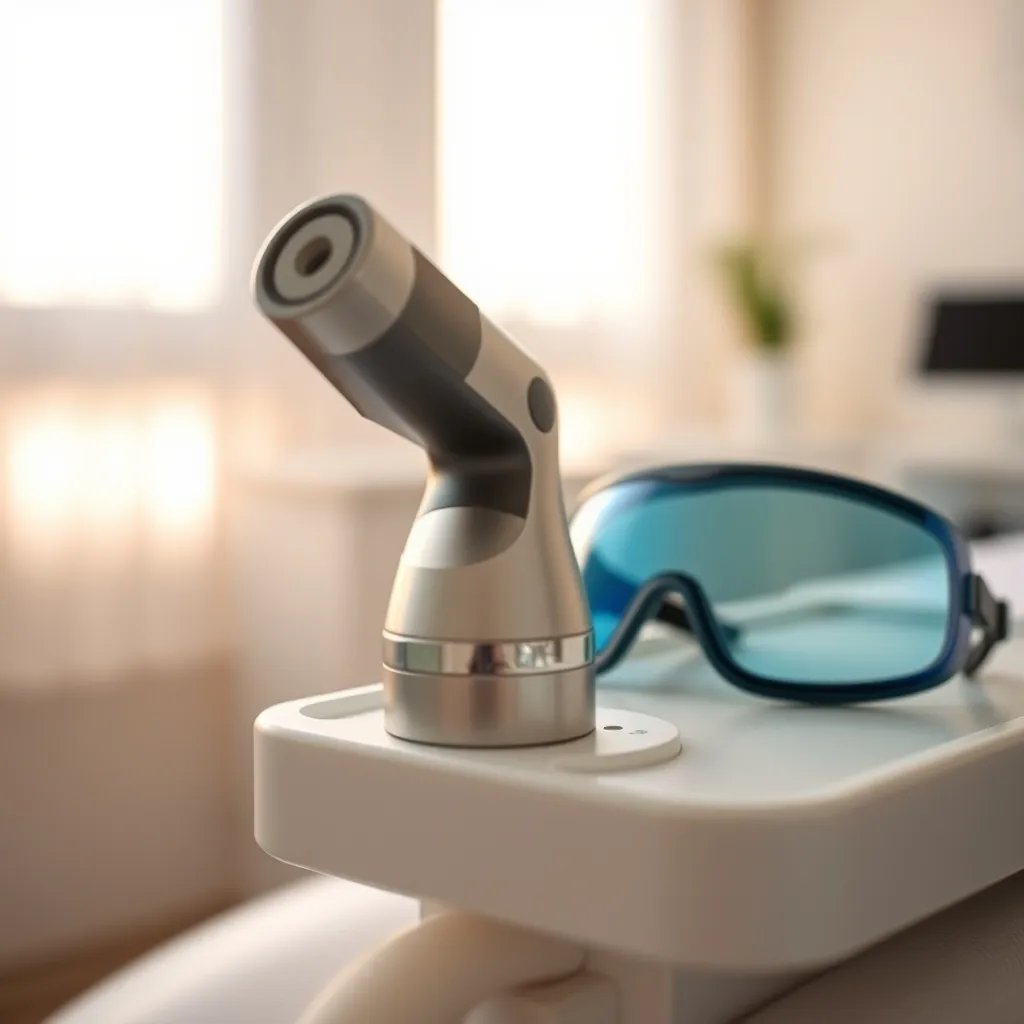 Pièce à main d'un laser diode professionnel et lunettes de protection en centre esthétique