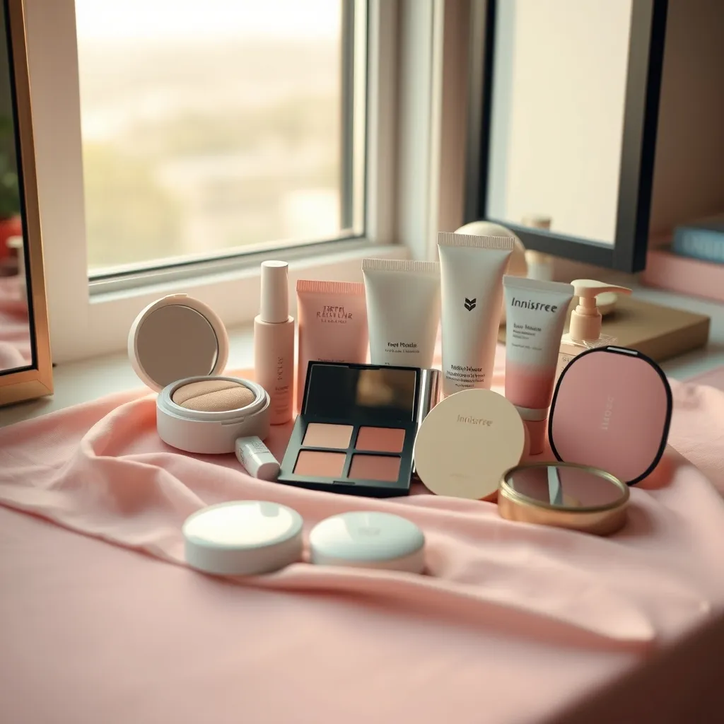 Les marques K-beauty phares : TIRTIR, Romand, Etude House et Innisfree réunies sur une coiffeuse
