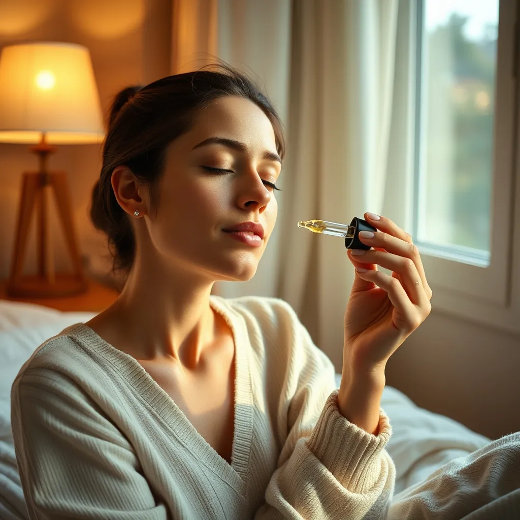Application d'un sérum visage au compte-gouttes lors de la routine nocturne