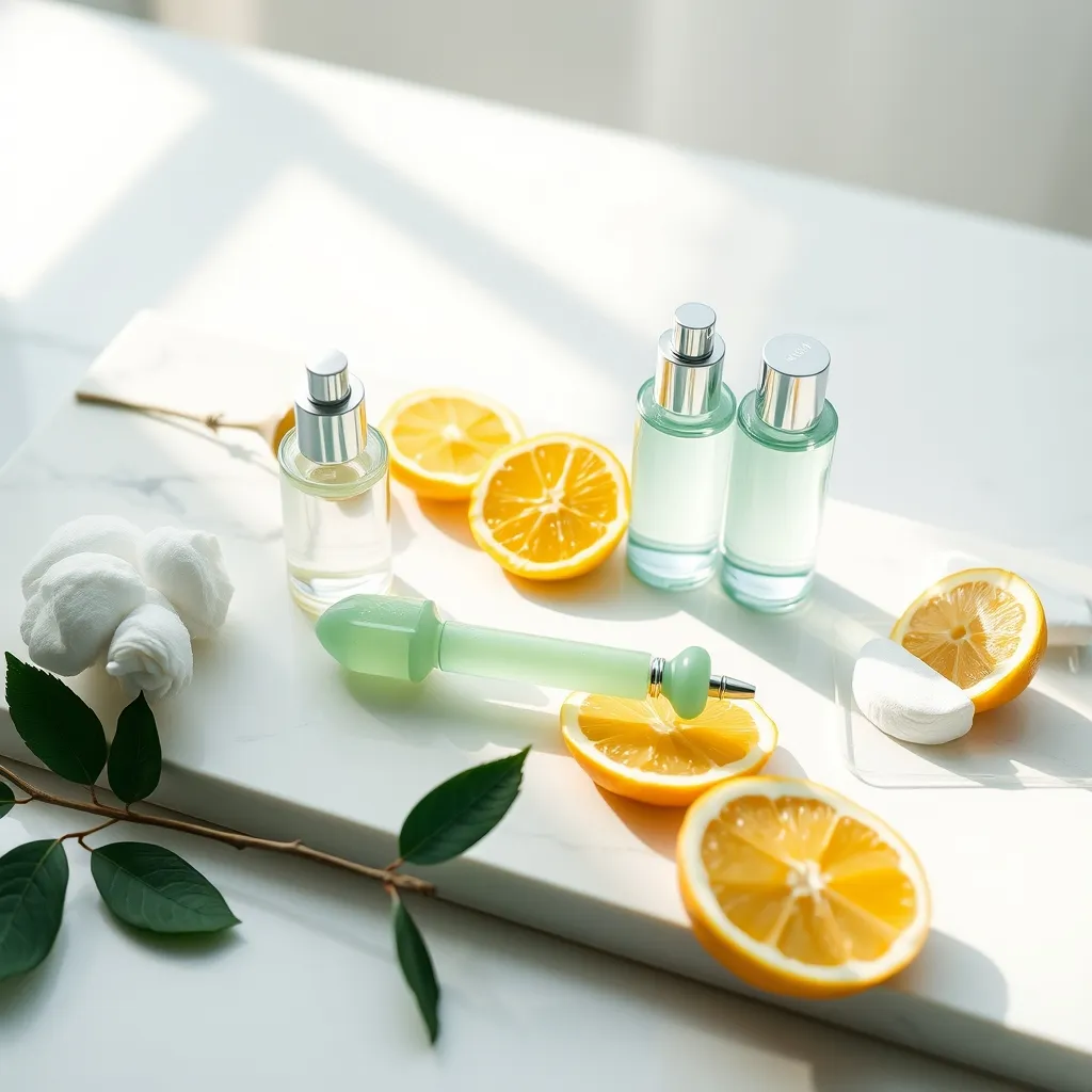 Les indispensables d'une routine éclat : sérum vitamine C, exfoliant AHA et protection solaire