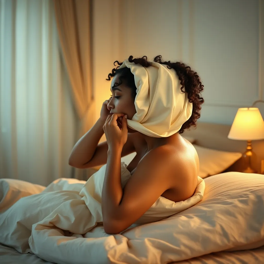 La protection nocturne en satin préserve la définition des boucles pendant le sommeil