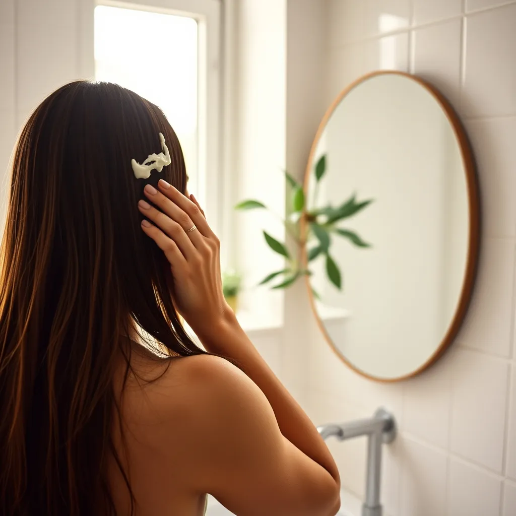 Application d'un masque nourrissant maison sur les longueurs pour restaurer la fibre capillaire